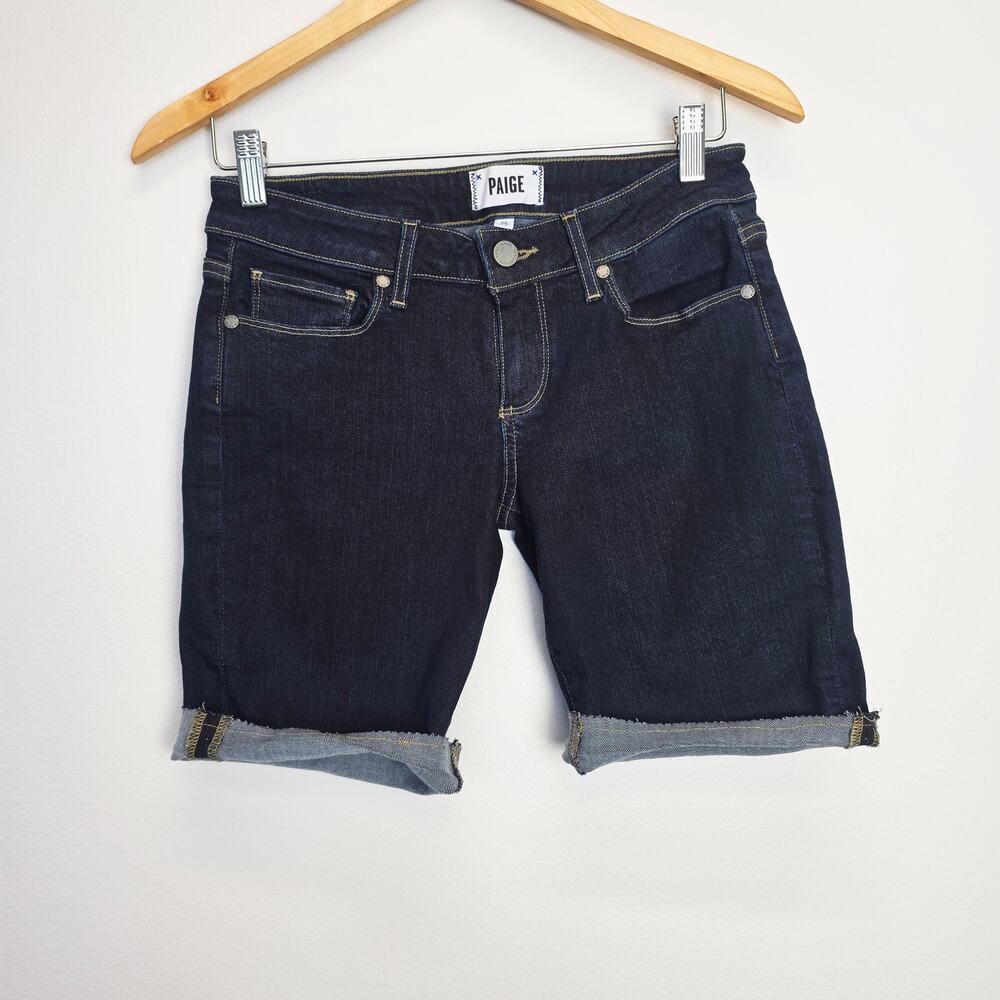 Paige Kimmie Dark Wash Cuffed Denim Bermuda Low Rise Shorts Size 25
